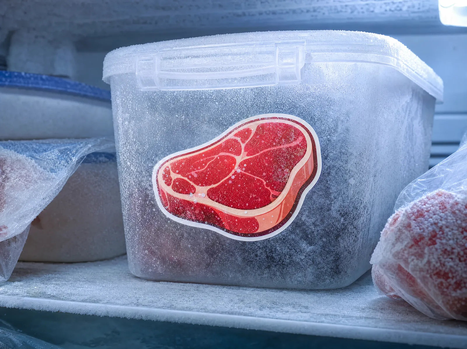 A frost-covered sticker still fully adhered